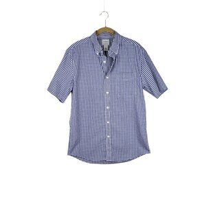 LL Bean Traditional Fit Short Sleeve Button Up Shirt Blue Gingham Cotton Mens S